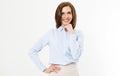 Confident young manager on white background - Isolated portrait of smiling business woman Royalty Free Stock Photo