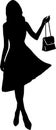 Confident young woman goes for shopping silhouette vector illustration