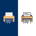 Confidential, Data, Delete, Document, File, Information, Shredder  Icons. Flat and Line Filled Icon Set Vector Blue Background Royalty Free Stock Photo