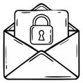 Confidential Mail with Padlock Symbol in Hand-Drawn Outline Envelope Royalty Free Stock Photo