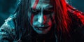 Confidently Posed Metalhead With Painted Face And Long Hair Showcases Stylish, Intense Look