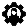 Configuration icon vector female person profile avatar with gear cogwheel for settings in flat color glyph pictogram Royalty Free Stock Photo