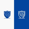 Confirm, Protection, Security, Secure Line and Glyph Solid icon Blue banner Line and Glyph Solid icon Blue banner