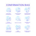 Confirmation bias blue gradient concept icons set