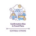 Confirmation bias in travel plans concept icon