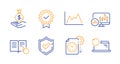 Confirmed, Diagram and Candlestick chart icons set. Income money, Certificate and Project deadline signs. Vector