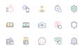 Confirmed, Discount button and Shield line icons for website, printing. For design. Vector