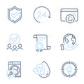 Confirmed, Idea and Seo gear icons set. 24 hours, Washing machine and Recycle water signs. Vector