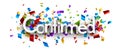 Confirmed sign over colorful cut out foil ribbon confetti background