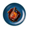 Confit De Canard On A Blue Round Plate, French Dish. Generative AI