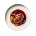 Confit De Canard On A White Round Plate, French Dish. Generative AI