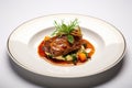 Confit De Canard On A White Round Plate, French Dish Generative Ai