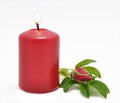 Conflagrant candle and wild rose Royalty Free Stock Photo