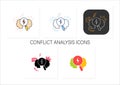 Conflict analysis icons set