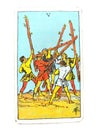 5 Five of Wands Tarot Card Conflict Chaos Commotion Unruly Boisterous Struggle Inner Struggle Royalty Free Stock Photo