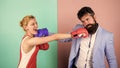 Conflict concept. Family life. Complicated relationships. Difficult relationships. Couple in love competing boxing Royalty Free Stock Photo