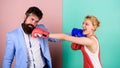 Conflict concept. Family life. Complicated relationships. Difficult relationships. Couple in love competing boxing Royalty Free Stock Photo