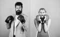 Conflict concept. Man and woman boxing fight. Family life. Complicated relationships. Couple romantic relationships Royalty Free Stock Photo