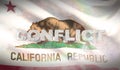 Conflict concept. State of California flag. Flags of the states of USA. 3D illustration. Royalty Free Stock Photo