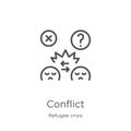 conflict icon vector from refugee crisis collection. Thin line conflict outline icon vector illustration. Outline, thin line