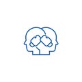 Conflict illustration, boxing in heads line icon concept. Conflict illustration, boxing in heads flat vector symbol