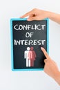 Conflict of interest concept on blackboard