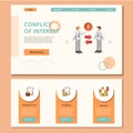 Conflict of interest flat landing page website template. Business plan, progress, revenue. Web banner with header