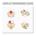 Conflict management color icons set