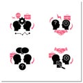 Conflict management glyph icons set