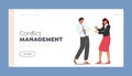 Conflict Management Landing Page Template. Office Colleagues Fighting, Quarrel and Arguing, Man and Woman Fight Royalty Free Stock Photo