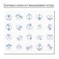 Conflict management line icons set