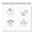 Conflict management line icons set