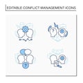 Conflict management line icons set