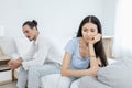 Conflict in married life. family problems Wife is dissatisfied with her husband. frustrated woman unhappy. Not satisfied with each Royalty Free Stock Photo