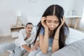 Conflict in married life. family problems Wife is dissatisfied with her husband. frustrated woman unhappy. Not satisfied with each Royalty Free Stock Photo