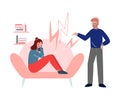 Conflict with Parent, Father Scolding her Daughter, Teenage Puberty Problems Concept Vector Illustration