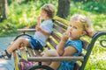 Conflict on the playground, resentment, Boy and girl quarrel