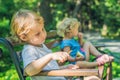 Conflict on the playground, resentment, Boy and girl quarrel