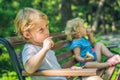 Conflict on the playground, resentment, Boy and girl quarrel