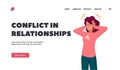 Conflict in Relationships Landing Page Template. Woman Hand Over Ears. Concept Of Avoidance, Denial, Or Refusal