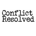 CONFLICT RESOLVED stamp on white background