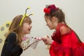 The conflict between two sisters. the kids are fighting, fight over for toy Royalty Free Stock Photo