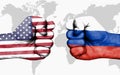 Conflict between USA and Russia - male fists