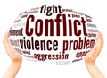 Conflict word cloud hand sphere concept Royalty Free Stock Photo