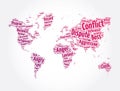 Conflict word cloud in shape of world map, concept background Royalty Free Stock Photo