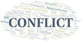 Conflict word cloud. Vector made with the text only. Royalty Free Stock Photo