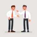 Conflict at work. Office workers to fight. Business discord. Vector illustration