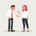 Conflict at work. A woman boss scolds an office worker man. Vector illustration Royalty Free Stock Photo