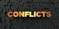 Conflicts - Gold text on black background - 3D rendered royalty free stock picture