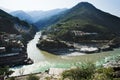 Confluence of the Alaknanda and Bhagirathi rivers to form the Ga Royalty Free Stock Photo